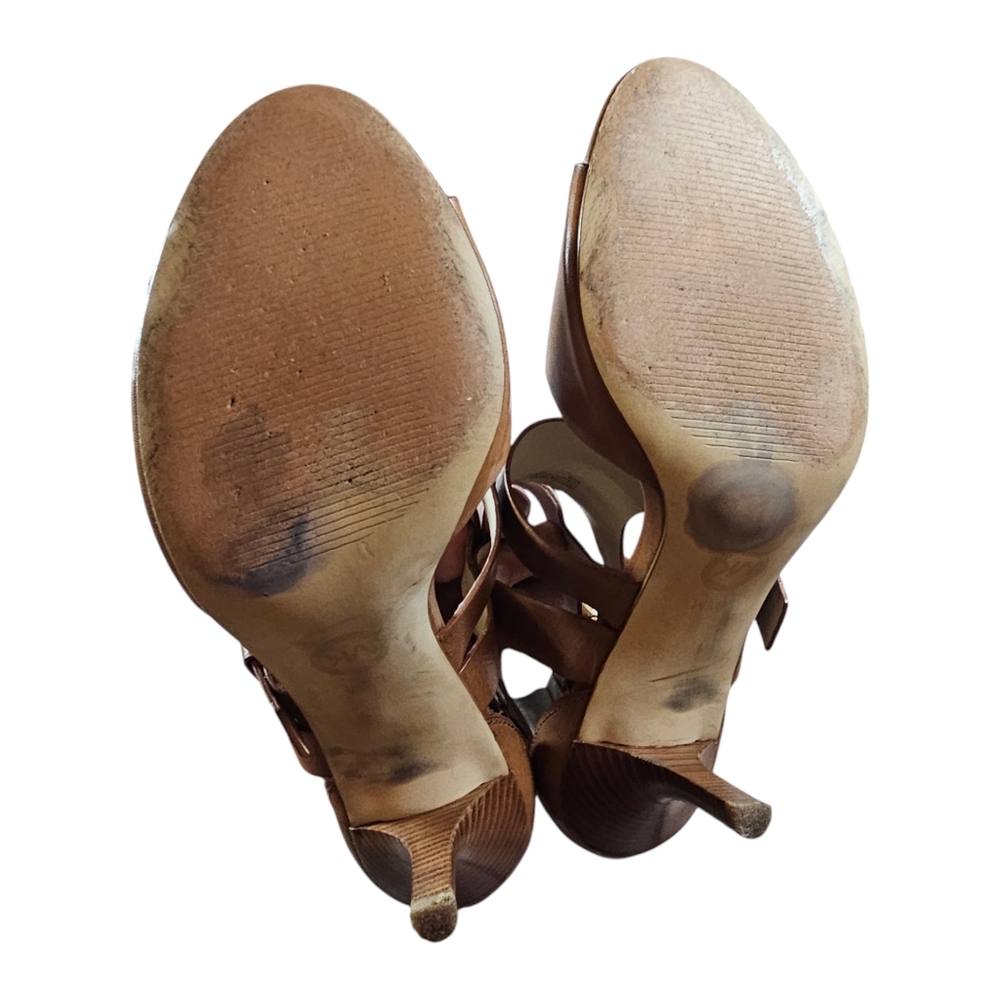 MICHAEL KORS Women's Brown Leather  Strappy Heeled Sandals - US Size 8.5 M - EUC - Picture 10 of 15